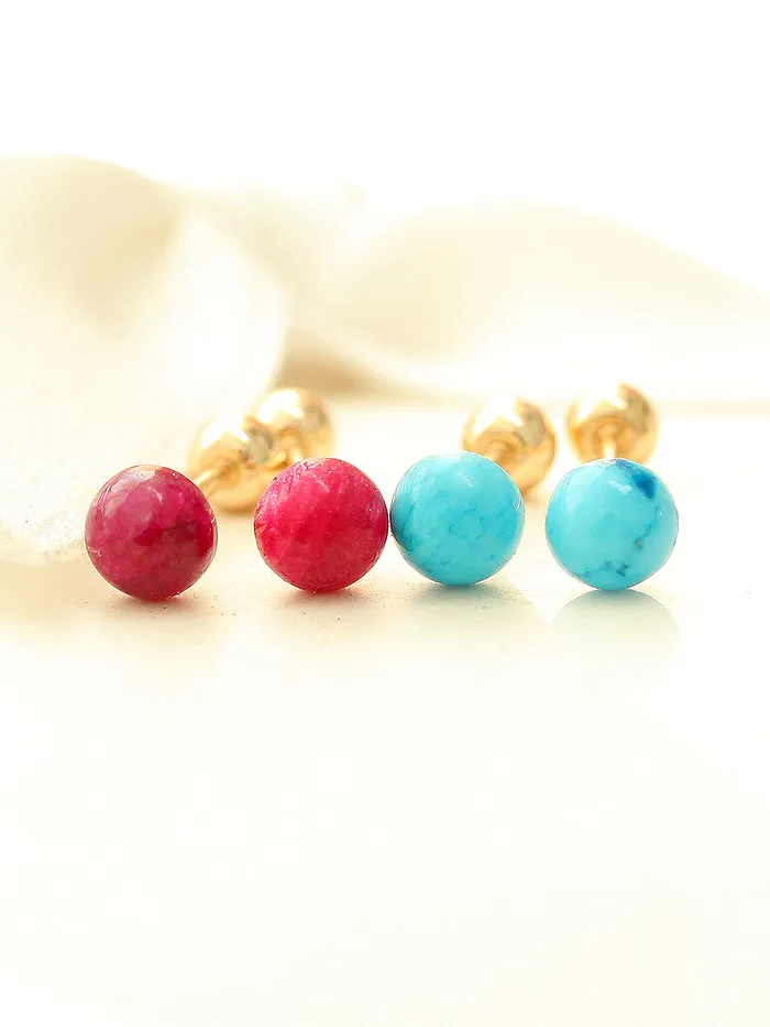 Earrings MinimalBijoux 14K Gold Hemisphere Turquoise Garnet Cartilage Earring 20G