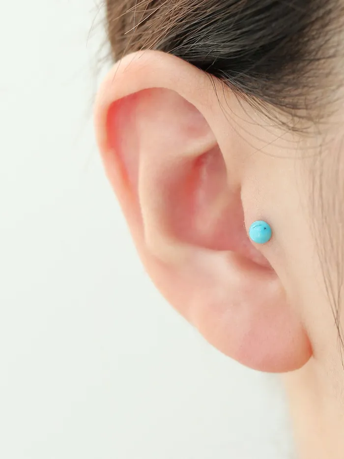 Earrings MinimalBijoux 14K Gold Hemisphere Turquoise Garnet Cartilage Earring 20G