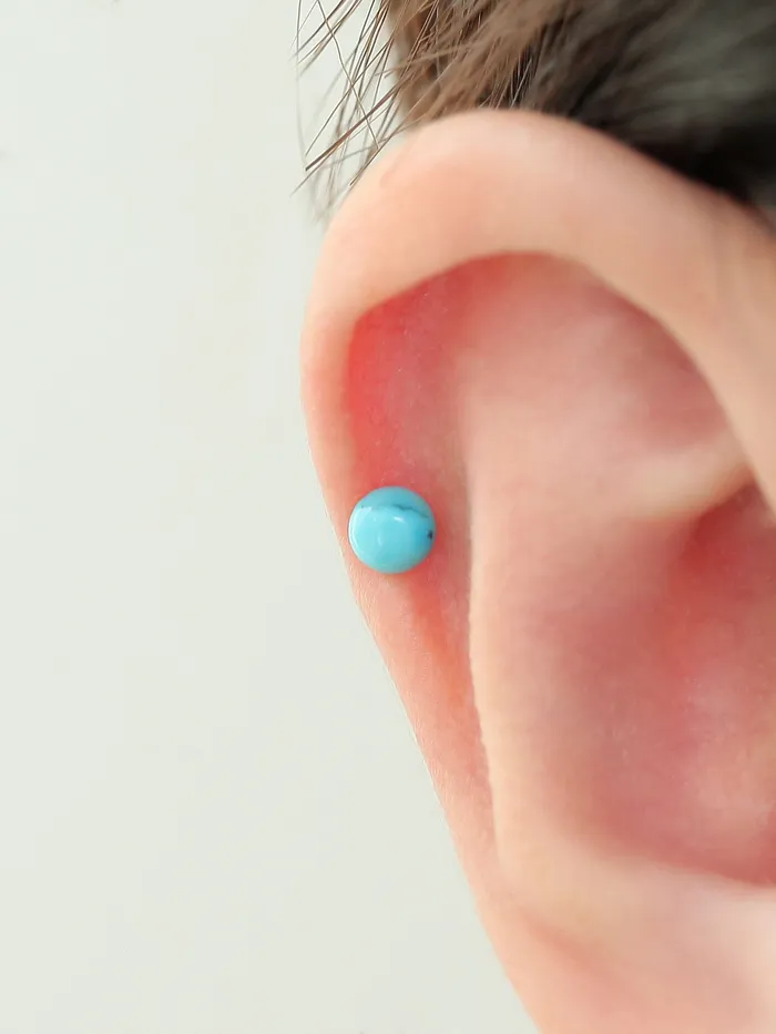 Earrings MinimalBijoux 14K Gold Hemisphere Turquoise Garnet Cartilage Earring 20G