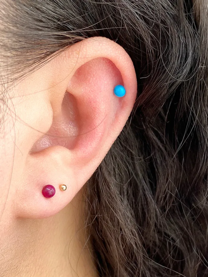 Earrings MinimalBijoux 14K Gold Hemisphere Turquoise Garnet Cartilage Earring 20G