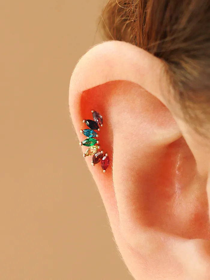 Earrings MinimalBijoux 14K Gold Rainbow Tiara Cartilage Earring 18G16G