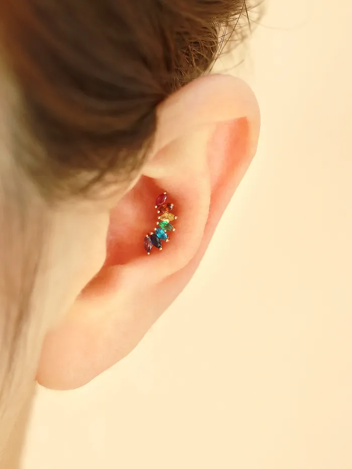Earrings MinimalBijoux 14K Gold Rainbow Tiara Cartilage Earring 18G16G