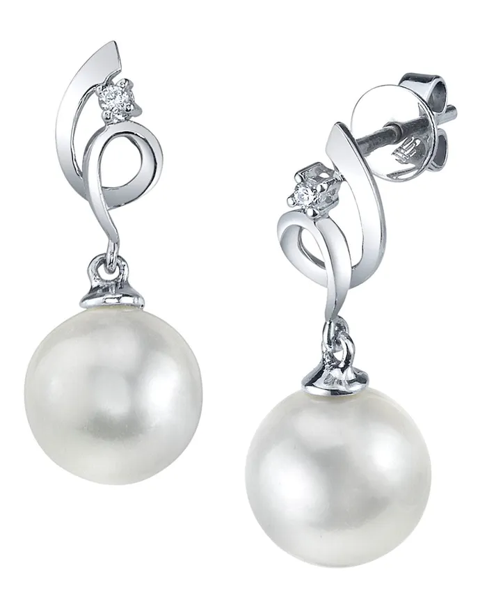 Earrings SPT White South Sea Pearl Diamond Pirouette Earrings