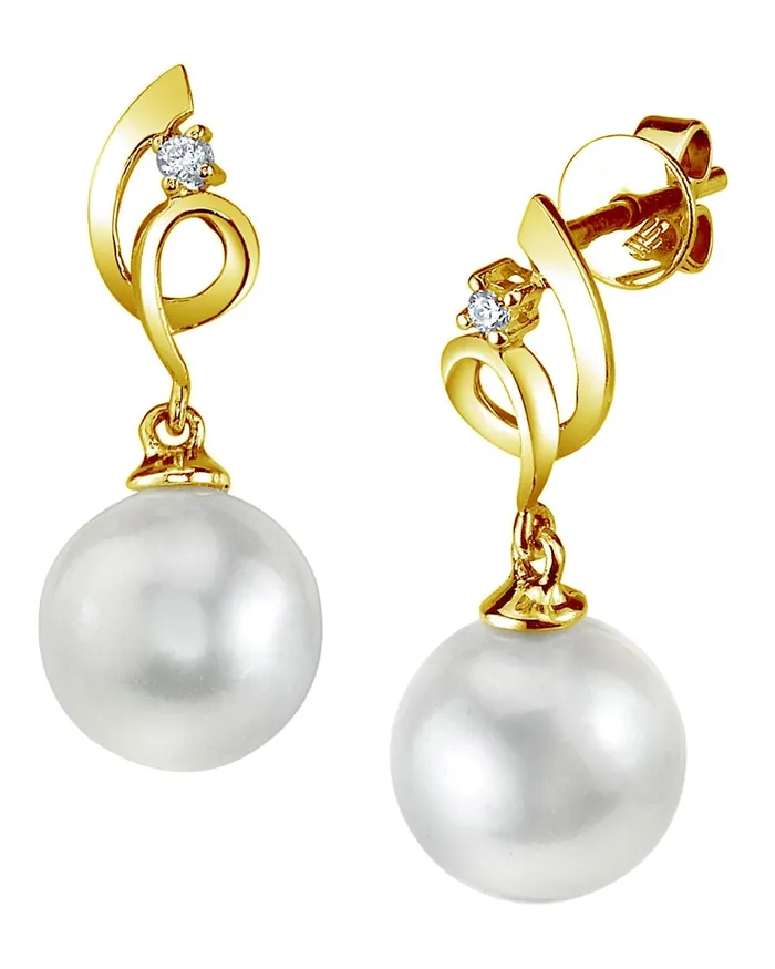 Earrings SPT White South Sea Pearl Diamond Pirouette Earrings