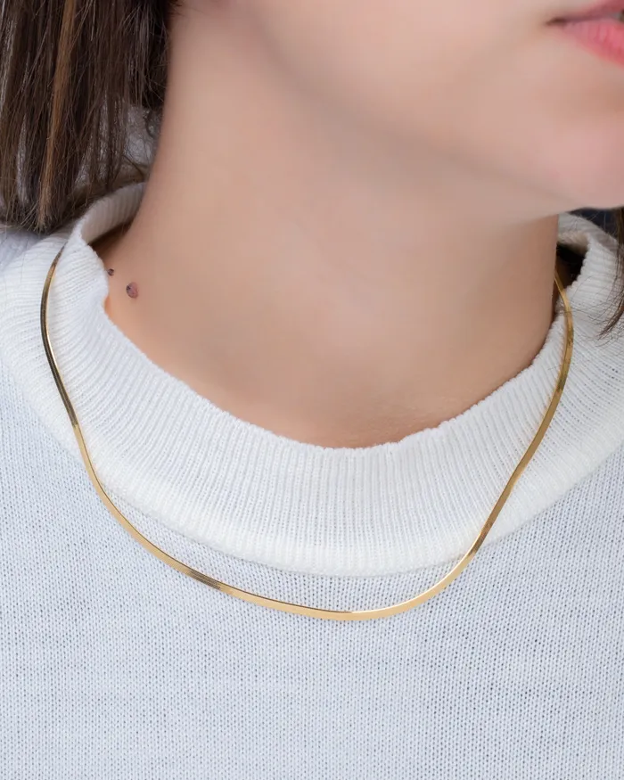 Herringbone Flat Snake Chain Gold Plated Necklace KOAY Silver Store Necklaces Herringbone Flat Snake Chain Gold Plated Necklace KOAY Silver Store Necklaces
