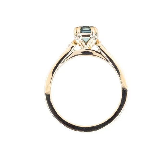 JEWELMINE GEMS 133ct Emerald Cut Light Aqua Blue Green Sapphire and Diamond Vintage Cathedral Double Prong Ring in 14k Yellow Gold Rings