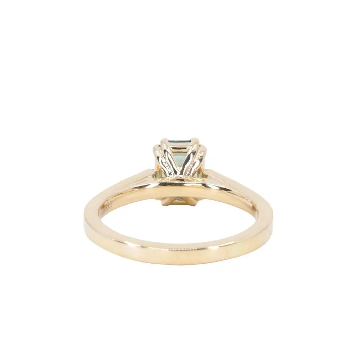JEWELMINE GEMS 133ct Emerald Cut Light Aqua Blue Green Sapphire and Diamond Vintage Cathedral Double Prong Ring in 14k Yellow Gold Rings