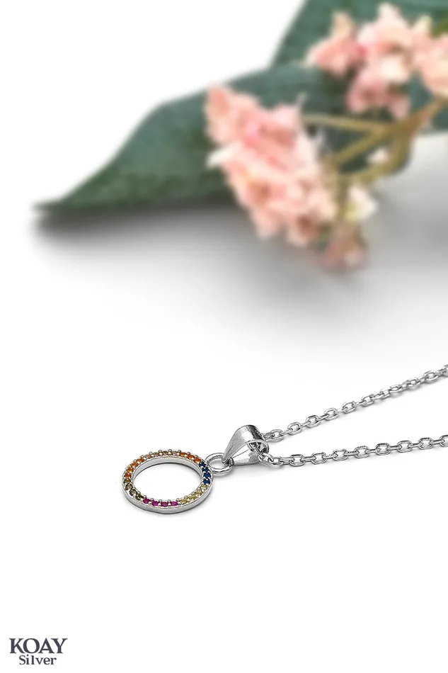 KOAY Silver Store Necklaces Zircon Colored Circle Necklace