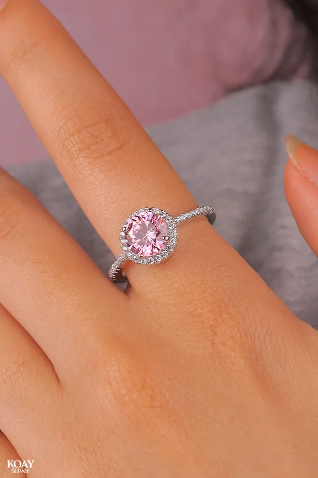KOAY Silver Store Rings Zircon Ring 064Rose KOAY Silver Store Rings Zircon Ring 064Rose