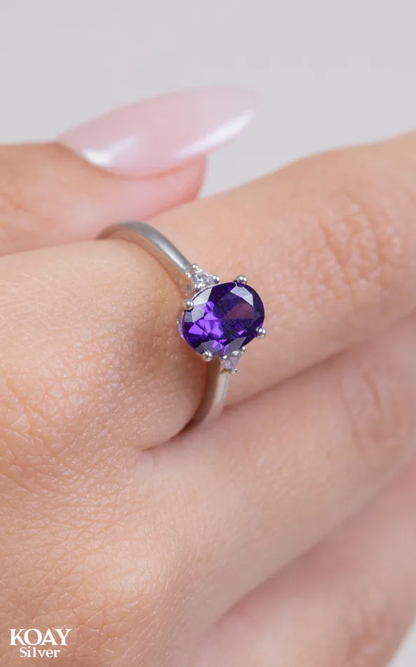 KOAY Silver Store Rings Zircon Ring 070 Purple