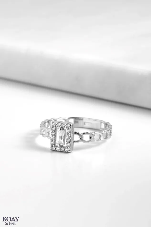 KOAY Silver Store Zircon Rectangle Gourmet Ring Rings