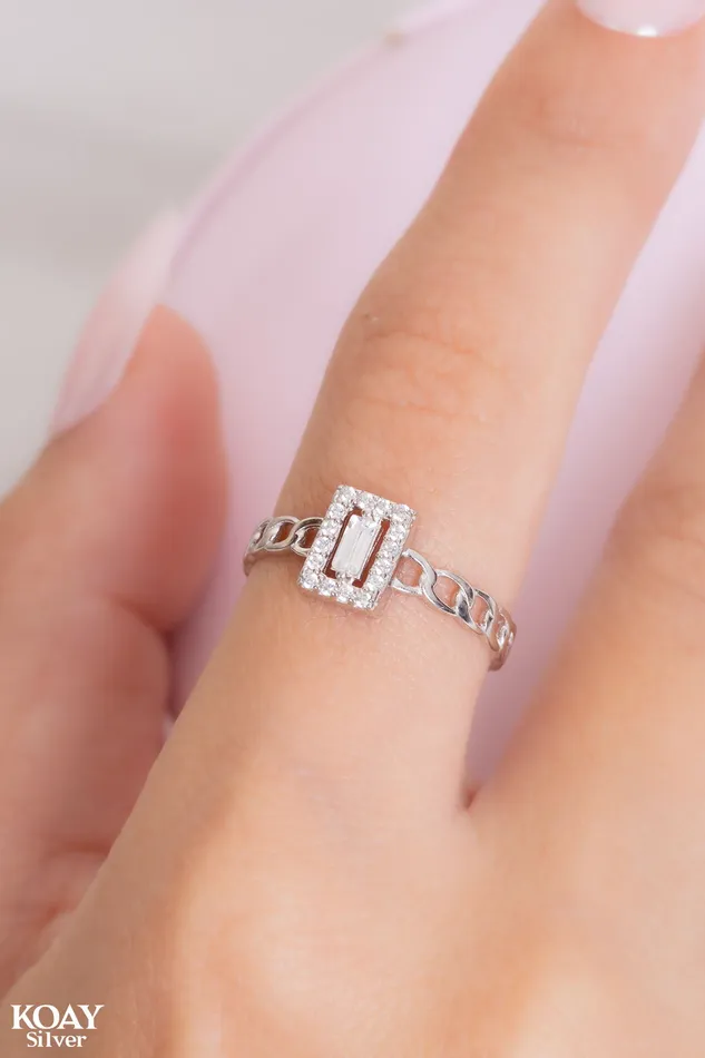 KOAY Silver Store Zircon Rectangle Gourmet Ring Rings