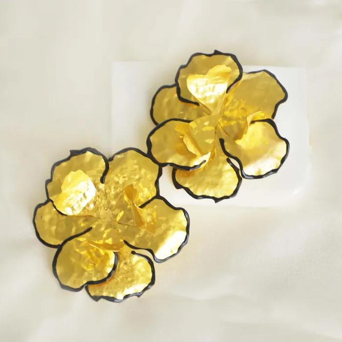 Metallic Black Floral Statement Earring Upakarna Earrings