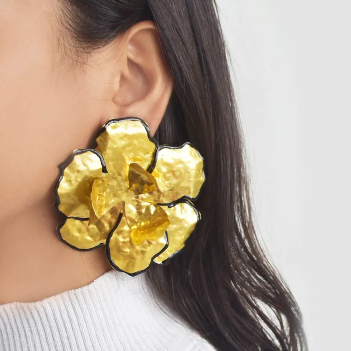 Metallic Black Floral Statement Earring Upakarna Earrings