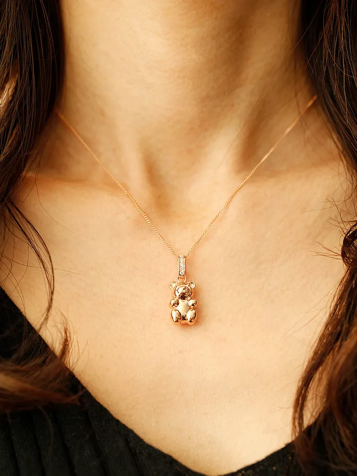 MinimalBijoux 14K 18K Gold Rabbit Bear Necklace Pendant Necklaces