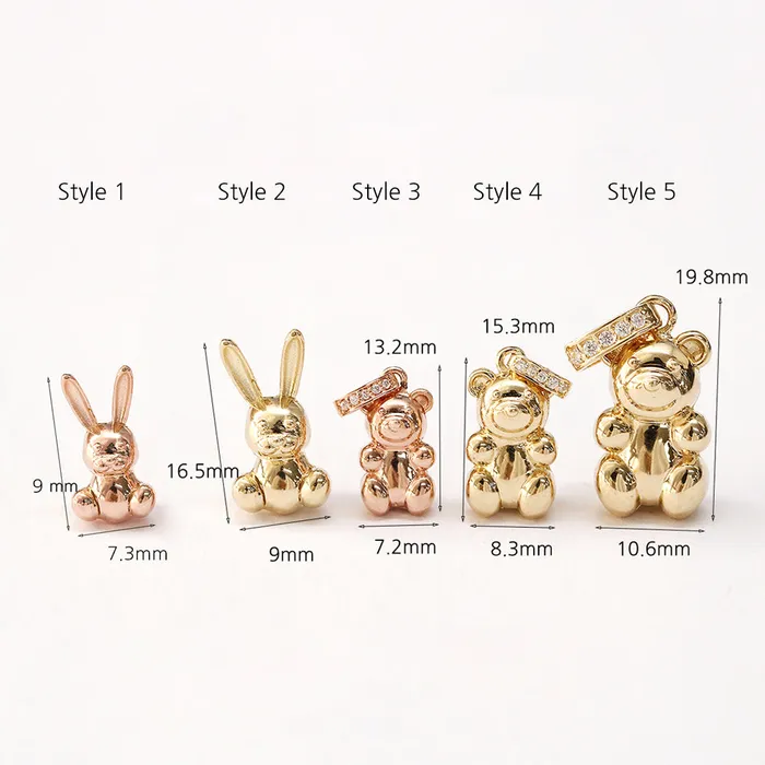 MinimalBijoux 14K 18K Gold Rabbit Bear Necklace Pendant Necklaces