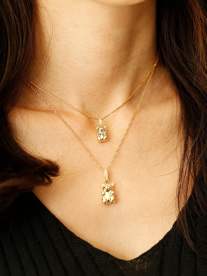 MinimalBijoux 14K 18K Gold Rabbit Bear Necklace Pendant Necklaces