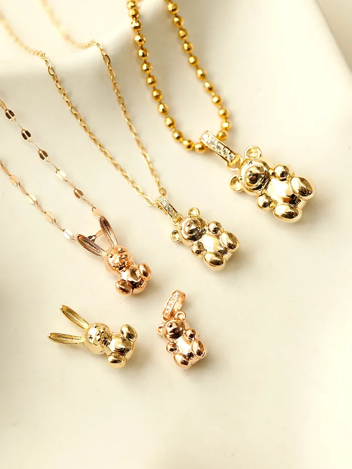 MinimalBijoux 14K 18K Gold Rabbit Bear Necklace Pendant Necklaces
