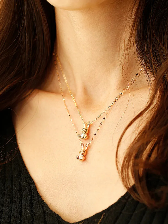 MinimalBijoux 14K 18K Gold Rabbit Bear Necklace Pendant Necklaces