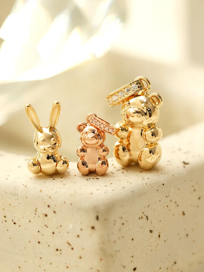 MinimalBijoux 14K 18K Gold Rabbit Bear Necklace Pendant Necklaces