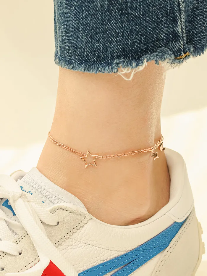 MinimalBijoux 14K 18K Point Stat and Crescent Chain Anklet Necklaces