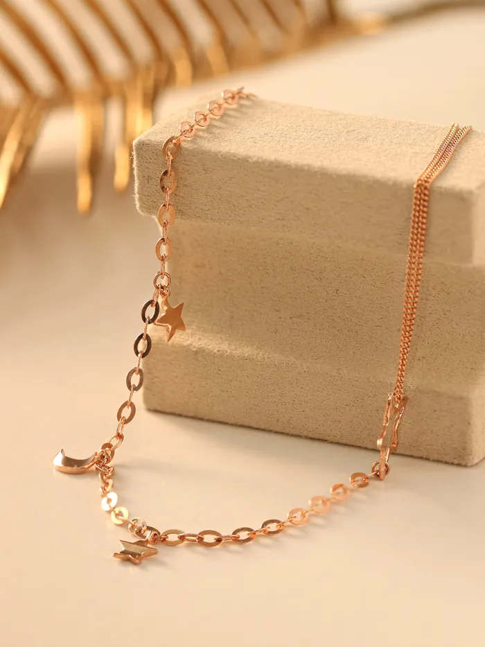 MinimalBijoux 14K 18K Point Stat and Crescent Chain Anklet Necklaces