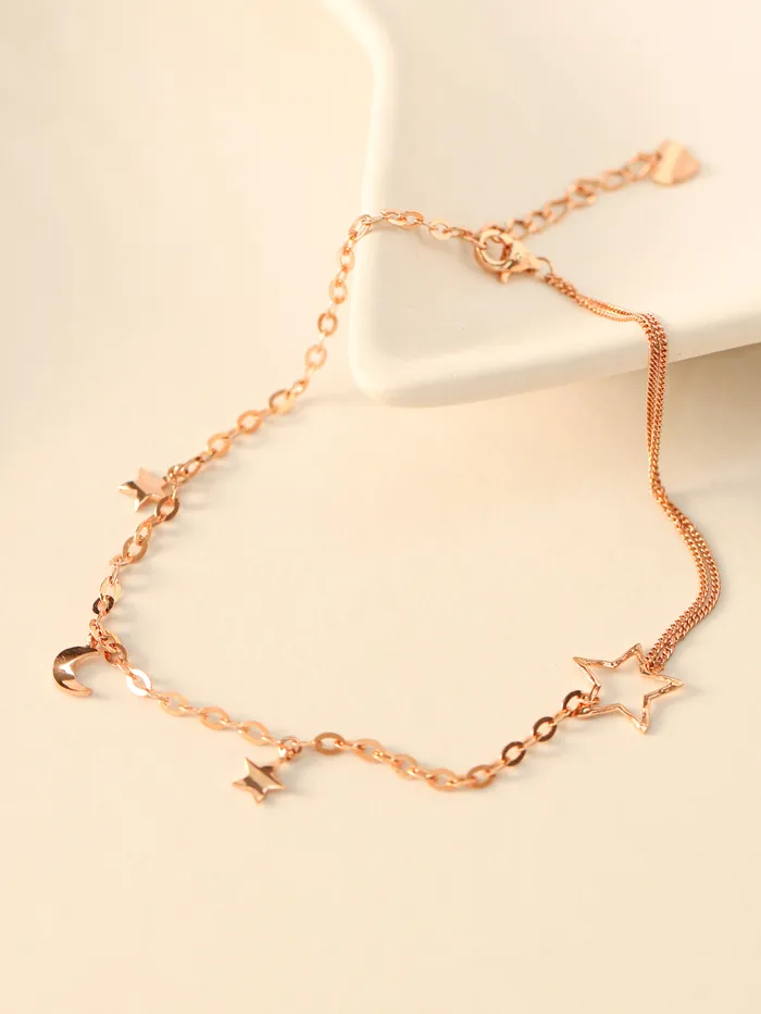 MinimalBijoux 14K 18K Point Stat and Crescent Chain Anklet Necklaces