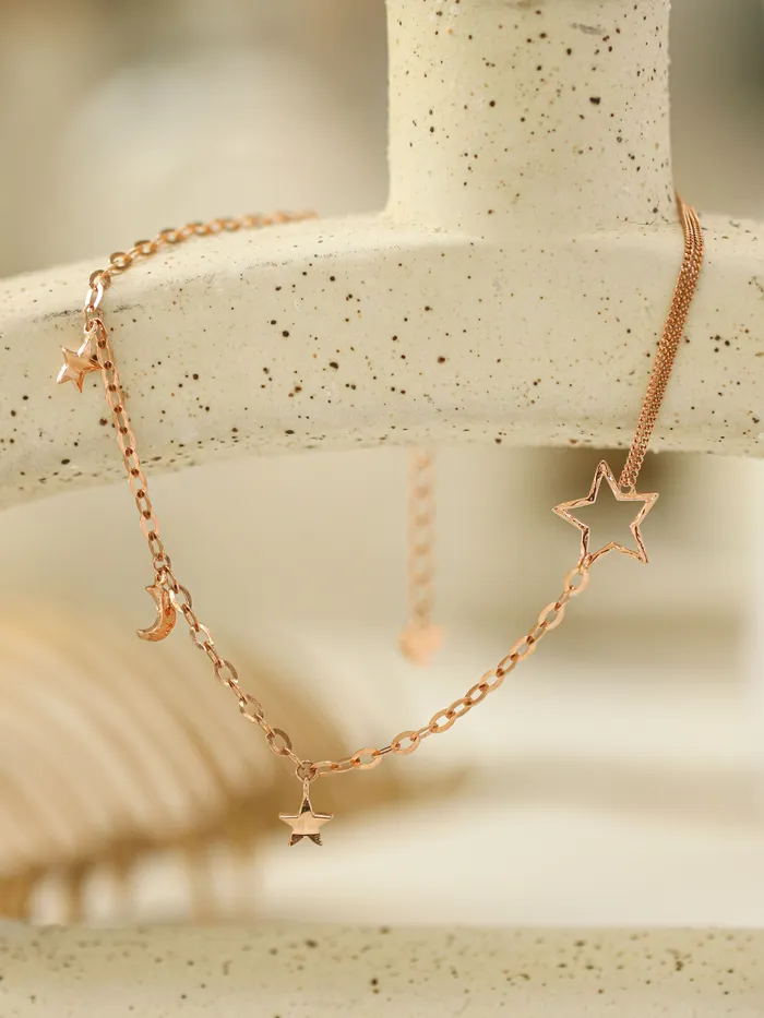 MinimalBijoux 14K 18K Point Stat and Crescent Chain Anklet Necklaces