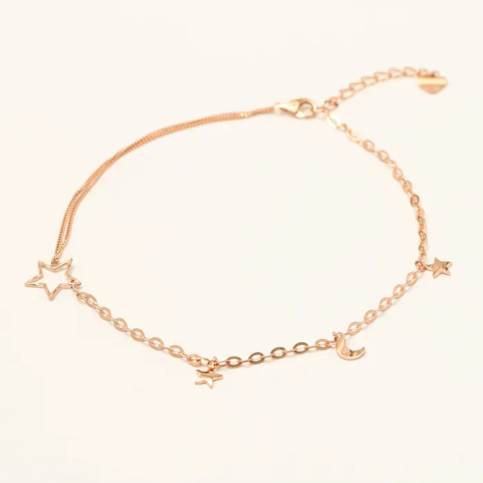 MinimalBijoux 14K 18K Point Stat and Crescent Chain Anklet Necklaces