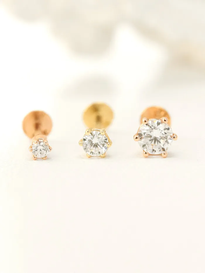 MinimalBijoux 14K Gold Rough Diamond Labret Piercing 2mm 3mm 4mm 18G16G PreStyled Sets