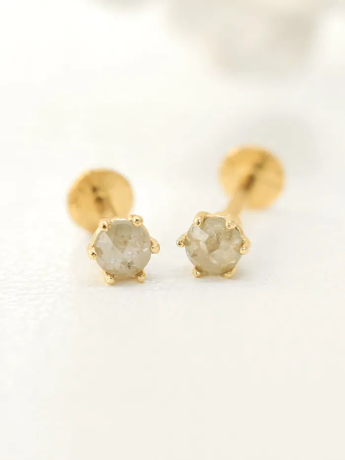 MinimalBijoux 14K Gold Rough Diamond Labret Piercing 2mm 3mm 4mm 18G16G PreStyled Sets