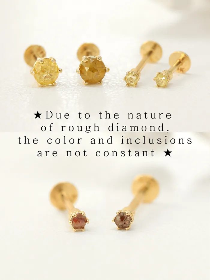 MinimalBijoux 14K Gold Rough Diamond Labret Piercing 2mm 3mm 4mm 18G16G PreStyled Sets
