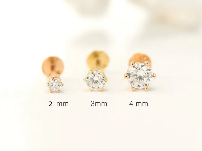 MinimalBijoux 14K Gold Rough Diamond Labret Piercing 2mm 3mm 4mm 18G16G PreStyled Sets