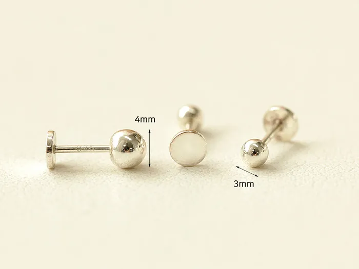 MinimalBijoux 925 Silver 3mm 4mm BALL externally threaded Labret piercing 20g Rings
