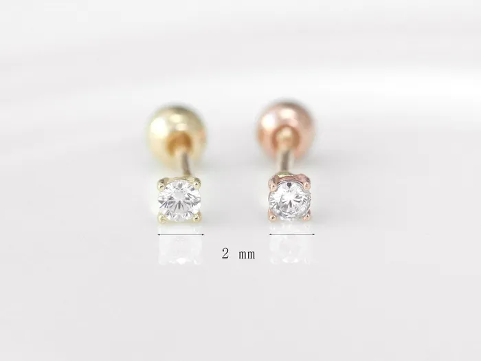 MinimalBijoux Earrings 14K Gold 2mm Cubic Cartilage Earring 20g