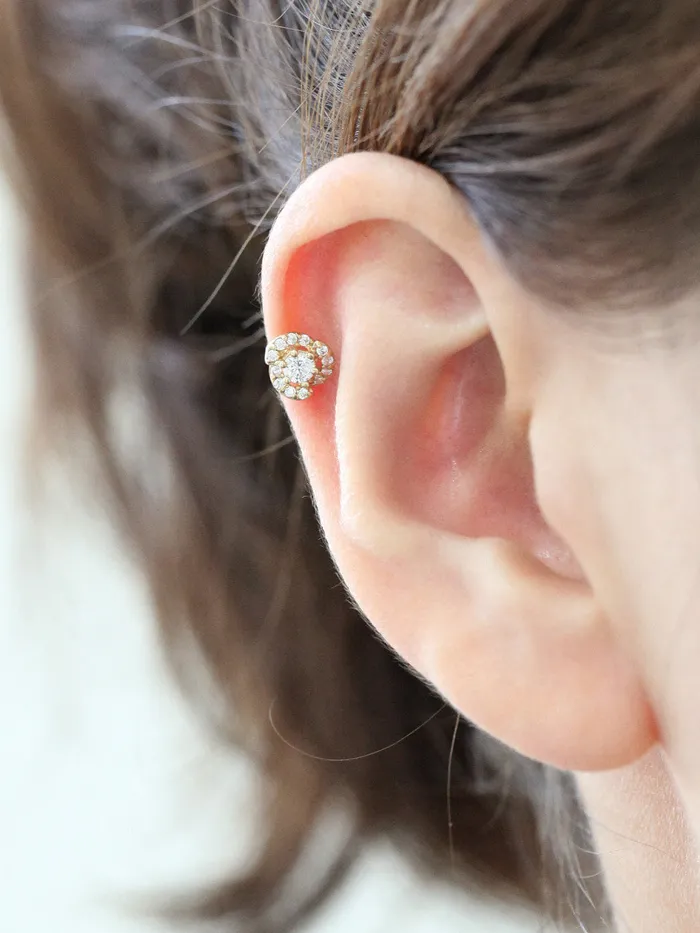 MinimalBijoux Earrings 14K Gold Camelia Flower Tragus Piercing 18G16G