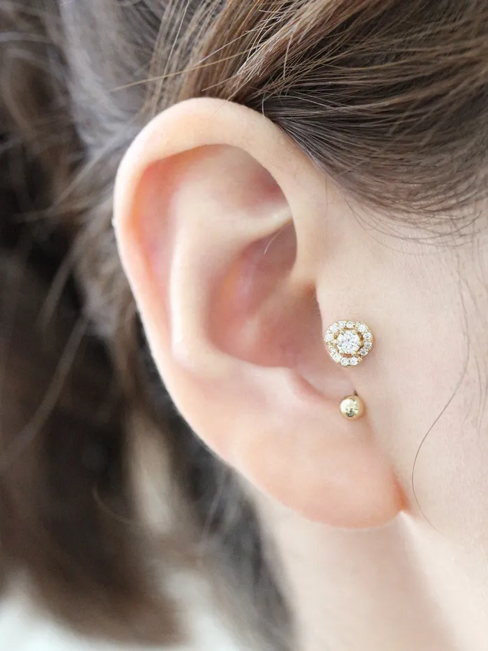 MinimalBijoux Earrings 14K Gold Camelia Flower Tragus Piercing 18G16G