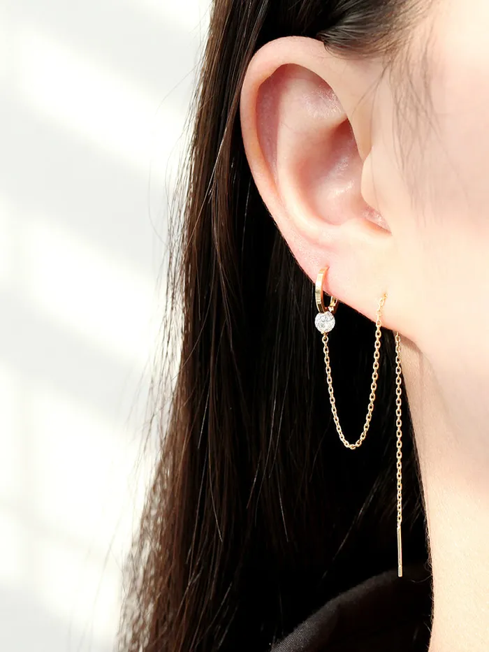 MinimalBijoux Earrings 14K Gold Cubic Long Hoop Earring
