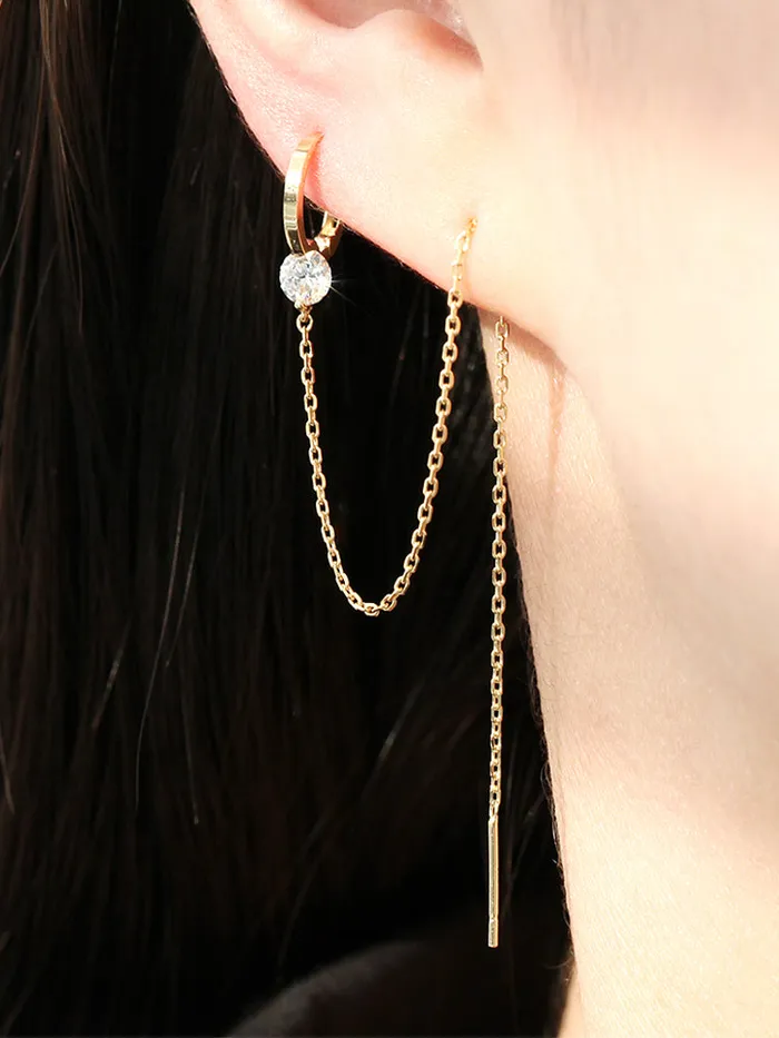 MinimalBijoux Earrings 14K Gold Cubic Long Hoop Earring