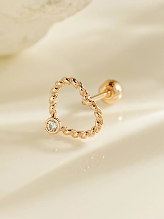 MinimalBijoux Earrings 14K Gold Cubic Pretzel Heart Cartilage Earring 20G