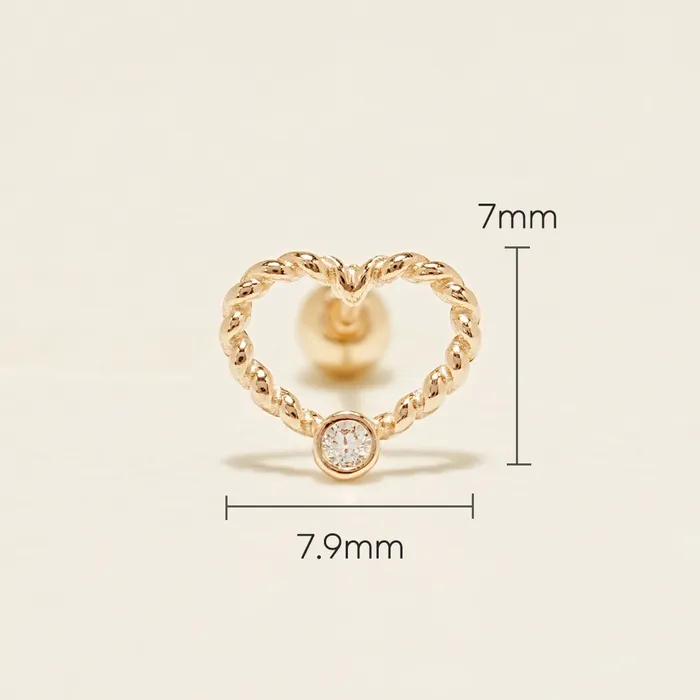 MinimalBijoux Earrings 14K Gold Cubic Pretzel Heart Cartilage Earring 20G