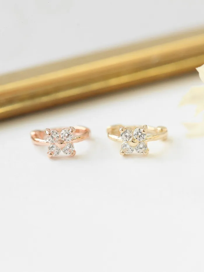 MinimalBijoux Earrings 14K Gold Mini Flower Cubic Hoop Earring
