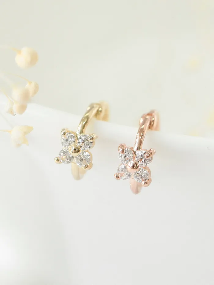 MinimalBijoux Earrings 14K Gold Mini Flower Cubic Hoop Earring