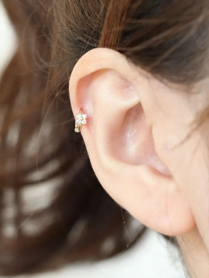 MinimalBijoux Earrings 14K Gold Mini Flower Cubic Hoop Earring
