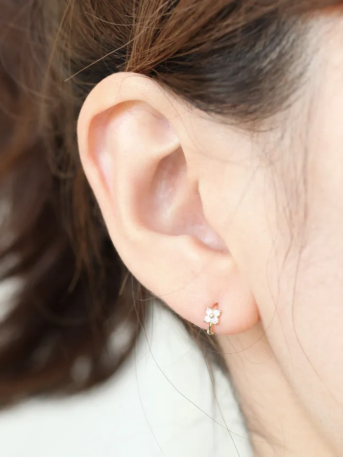 MinimalBijoux Earrings 14K Gold Mini Flower Cubic Hoop Earring