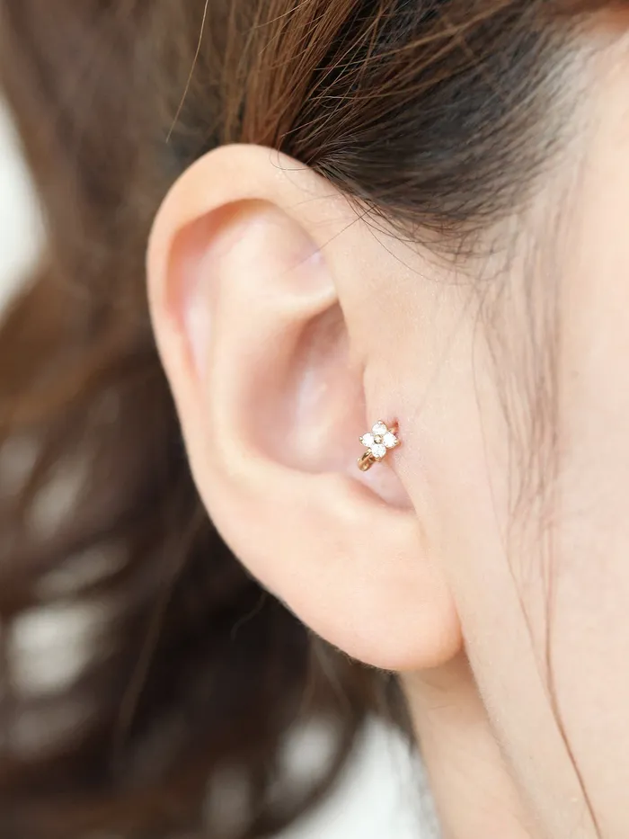 MinimalBijoux Earrings 14K Gold Mini Flower Cubic Hoop Earring
