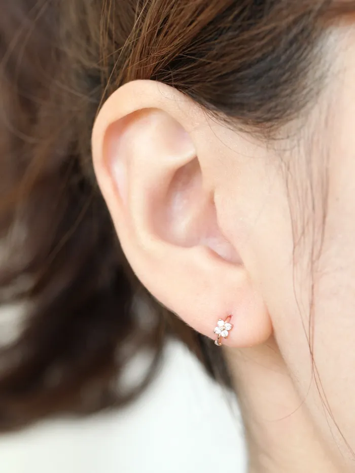 MinimalBijoux Earrings 14K Gold Mini Flower Cubic Hoop Earring