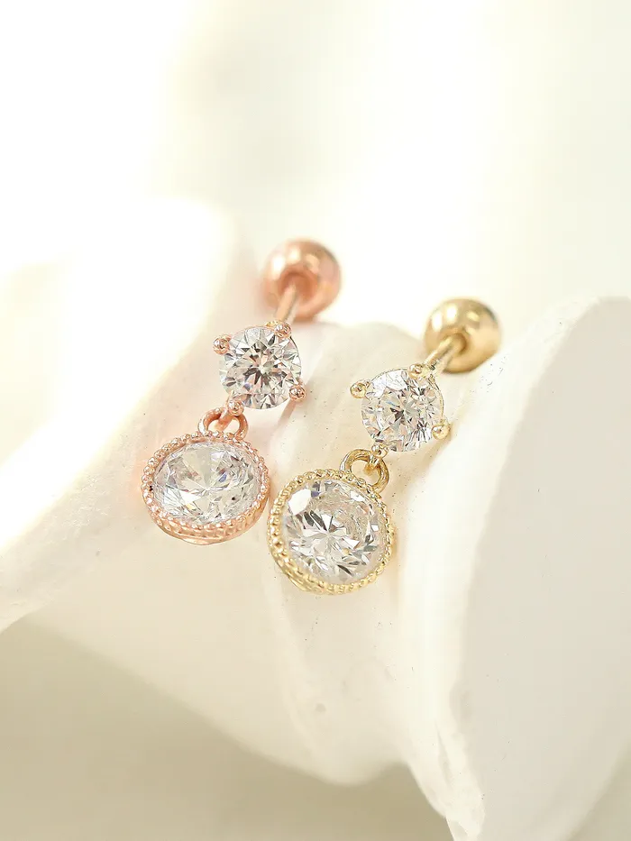 MinimalBijoux Earrings 14K gold Round Cubic Drop cartilage earring 20g