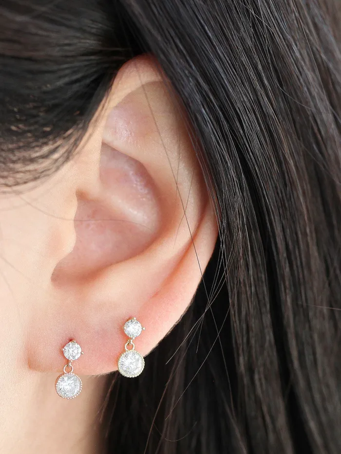 MinimalBijoux Earrings 14K gold Round Cubic Drop cartilage earring 20g