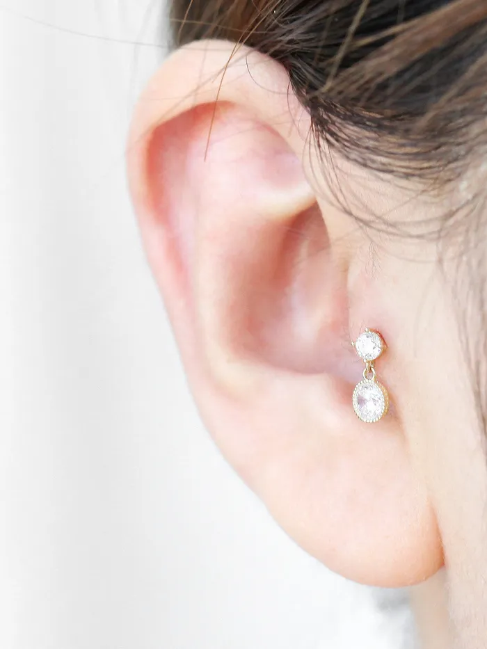MinimalBijoux Earrings 14K gold Round Cubic Drop cartilage earring 20g